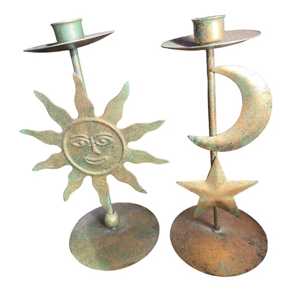 VTG SUN & MOON CANDLE HOLDERS - Picture 2 of 7